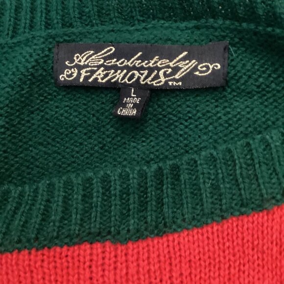 Absolutely Famous Christmas Elf Sweater L Acrylic Green Red Stripe Festive Holid - Picture 7 of 8
